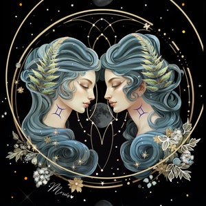 Gemini zodiac astrological goddess print