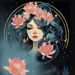 Pisces zodiac astrological goddess print