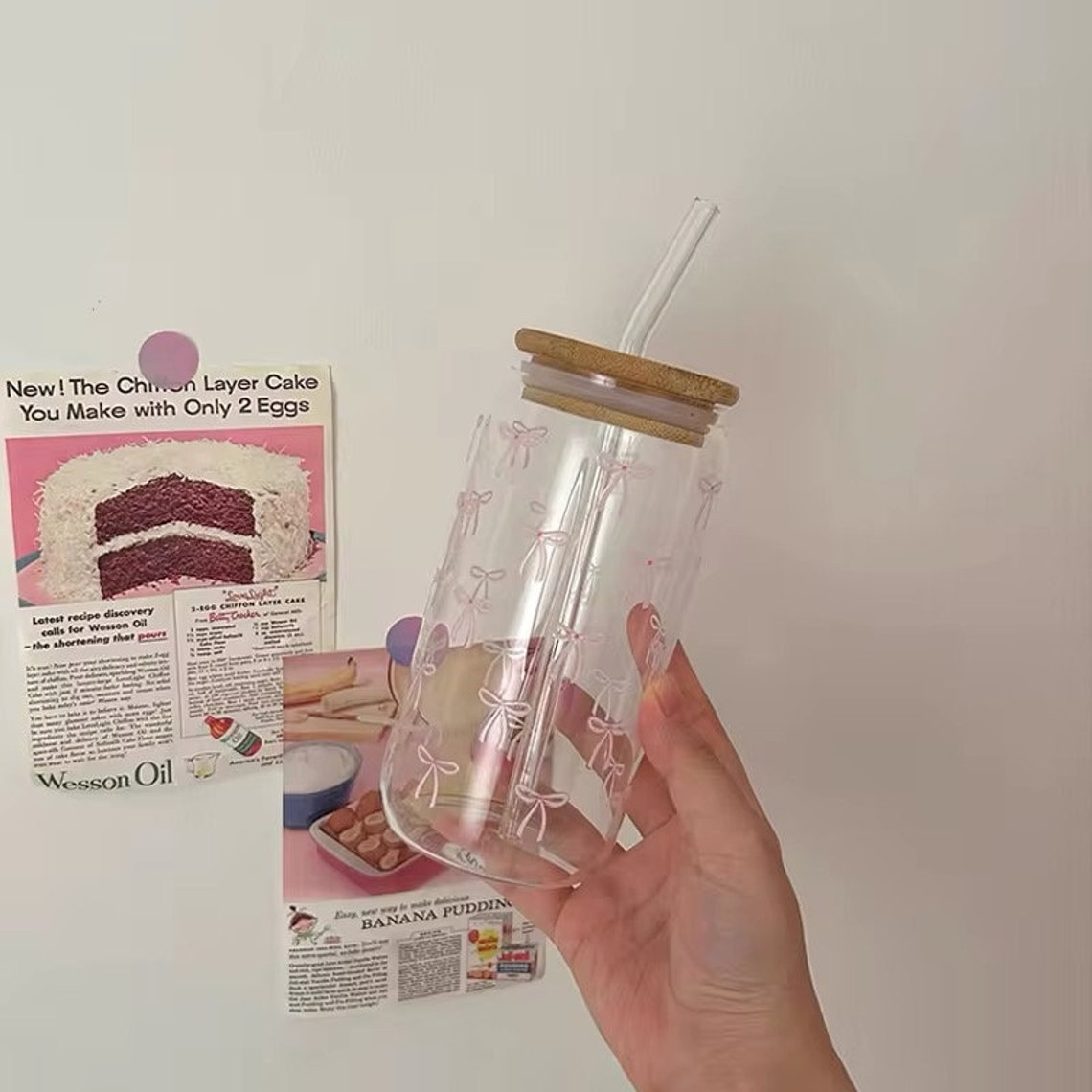 Coquette Glass Cup With Bamboo Lid & Straw - Etsy