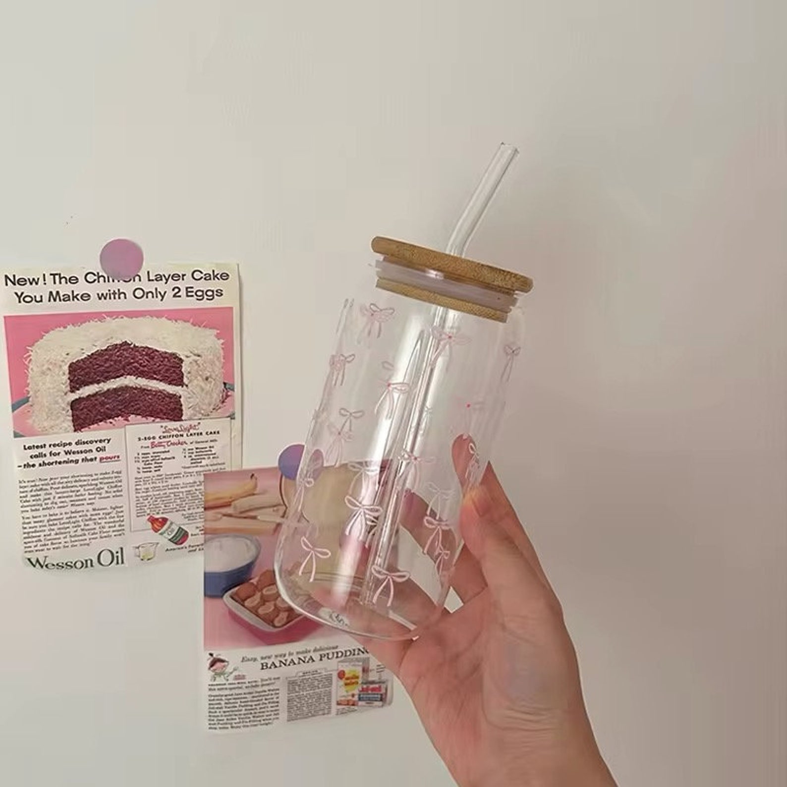 Coquette Glass Cup With Bamboo Lid & Straw - Etsy