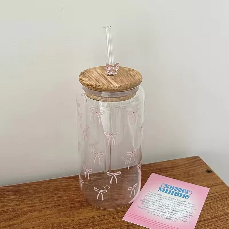 Coquette Glass Cup With Bamboo Lid & Straw - Etsy