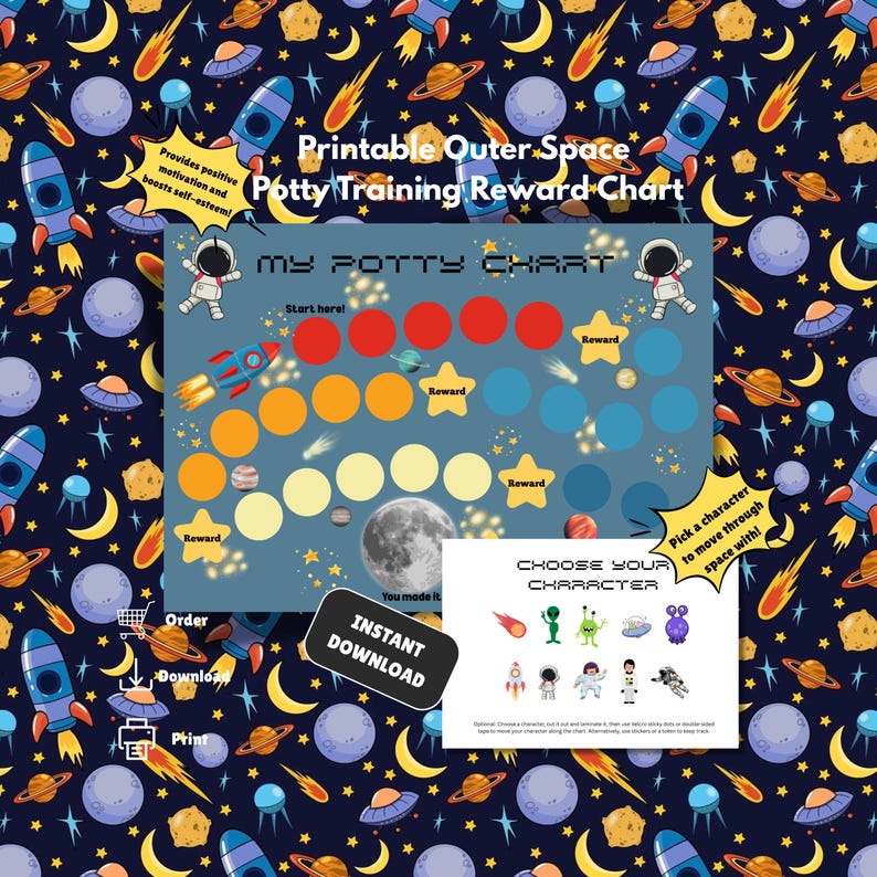 Rewards Stickers Rockets Space Potty Training Reward Chart: Fun Printable for Kids (digital ...