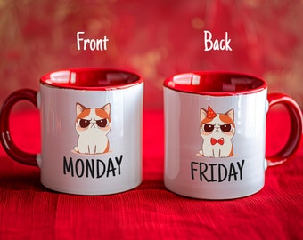 Funny Monday mug funny Friday mug funny Grumpy mug funny cat mug funny double sided mug double-sided cat mug funny monday friday mug