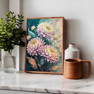 Chrysanthemum Flower Poster With Pastel Colors Decor for House Living Room Poster, Bedroom, Dining Room, Guest Room, Playroom