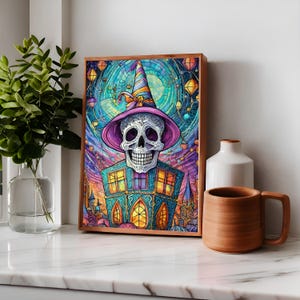 Halloween Skeleton Poster With Pastel Colors Decor for House Living Room Poster, Bedroom, Dining Room, Guest Room, Playroom