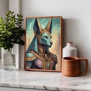 Egyptian God Anubis Poster With Pastel Colors Decor for House Living Room Poster, Bedroom, Dining Room, Guest Room, Playroom