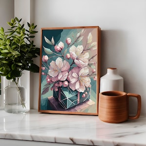 Cherry Blossom Flower Poster With Pastel Colors Decor for House Living Room Poster, Bedroom, Dining Room, Guest Room, Playroom