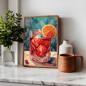 Negroni Campari Cocktail Poster With Pastel Colors Decor for Restaurant, Cafe, Pub, Bar, Living Room Poster, Dining Room, Guest Room