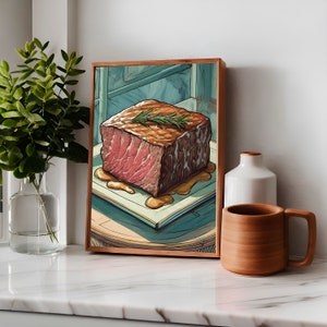 Beef Meat Steak Delicious Poster With Pastel Colors Decor for House Living Room Poster, Dining Room, Guest Room, Restaurant, Cafe