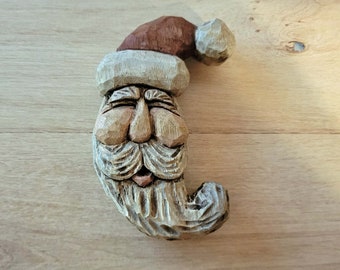 Hand-Carved Wooden Santa Ornament