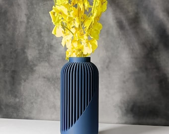 Zeitgenössische 3D Gedruckte Geometrische Vase für Trockenblumen, Minimalistisches Herzstück für Haus & Büro Dekor, Blau