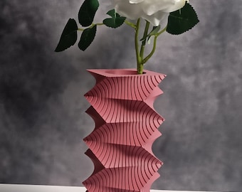 Sophisticated 3D Printed Geometric Vase 'Anio' for Dried Flowers, Minimalistic Centrepiece for Home & Office Décor,  Morandi Purple