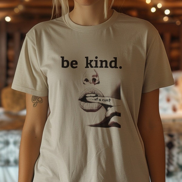 Be Kind of a Cunt T-Shirt, Funny Adult Profanity Retro Tee, 90s Girl Biting Finger Shirt, Aesthetic Humor Y2k Apparel, Vintage Aussie Cute