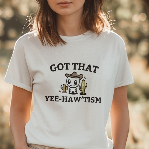 Funny Autism T-Shirt With Cacti, Acceptance Month Retro Tee, Happy Cowboy Shirt, Aesthetic Humor Country Apparel, Got That Yee Haw 'Tism