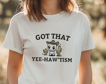 Funny Autism T-Shirt With Cacti, Acceptance Month Retro Tee, Happy Cowboy Shirt, Aesthetic Humor Country Apparel, Got That Yee Haw 'Tism