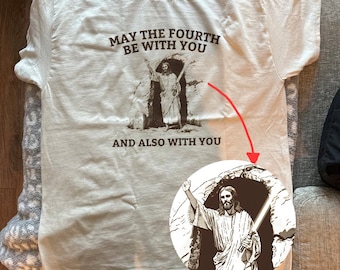 May The Fourth Be With You And Also With You Jesus Holding Energy Sword T-Shirt, Retro Christian Faith Shirt, Funny Religious Graphic Tee