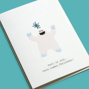 Cartão de Natal Yeti | Yeti ou Não, Aí Vem o Natal | Cartão de Natal Engraçado | Cartão de Natal Trocadilho | Cartão de Natal Único