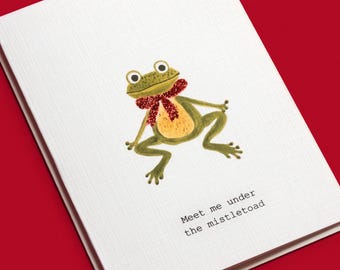 10-Pack Mistletoe Christmas Card | Meet me under the Mistletoad | Funny Christmas Card | Pun Christmas Card | Unique Holiday Card