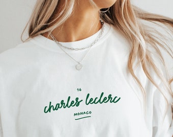 Comfort Color, Charles Leclerc, Handwritten, Formula One Driver, Graphic T-shirt, Pretty F1 Aesthetic Racing Shirt