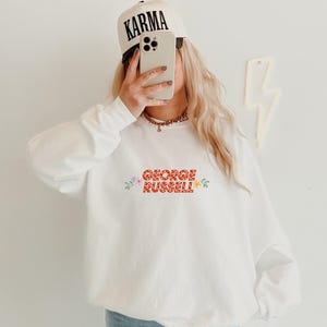George Russell, F1 Driver Merch, Colorful Floral, Crewneck Sweatshirt, Formula 1, Graphic Sweatshirt, Pretty F1 Aesthetic Racing Crewneck