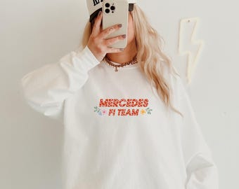 Mercedes, F1 Team Merch, Colorful Floral, Crewneck Sweatshirt, Formula 1, Graphic Sweatshirt, Pretty F1 Aesthetic Racing Crewneck