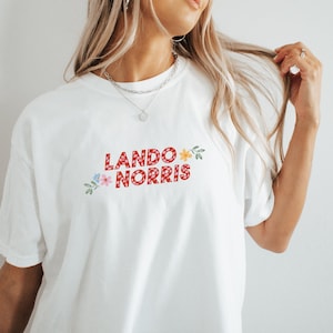 Comfort Color Lando Norris, McLaren, Colorful Floral, Formula 1 Graphic T-shirt, Pretty F1 Aesthetic Racing Shirt