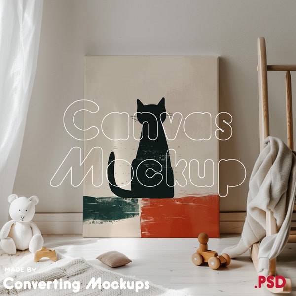 Canvas Mockup Nursery Room | ISO A DIN Ratio | Art Canvas Mockup | PSD | Photopea | New Born Art