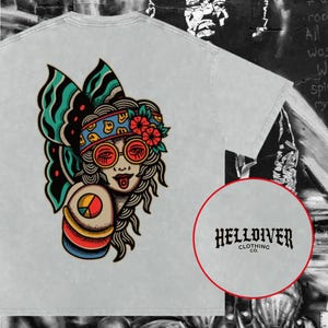 Psychedelic Lady Head Tattoo Shirt: American Traditional Streetwear
