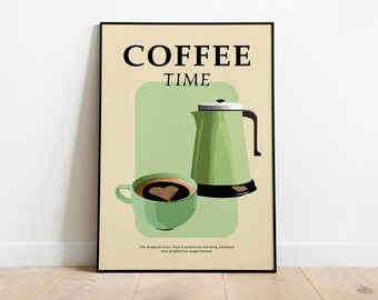 Póster enmarcado de la hora del café | Ilustración y cita de decoración del hogar para amantes del café