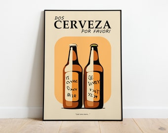 Dos Cerveza Beer Wooden Framed Poster | Beer Illustration Wall Art
