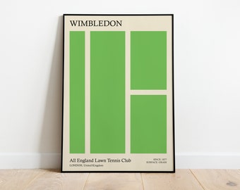 Póster de arte abstracto enmarcado: cancha de tenis de Wimbledon - Ilustración moderna con marco negro