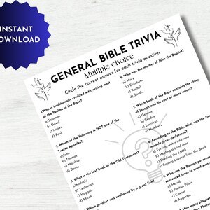 Bible Trivia Game, Bible Multiple Choice Quiz, Bible Questions & Answers, Fun Christian Game, Sunday School Games, Youth Group Activity