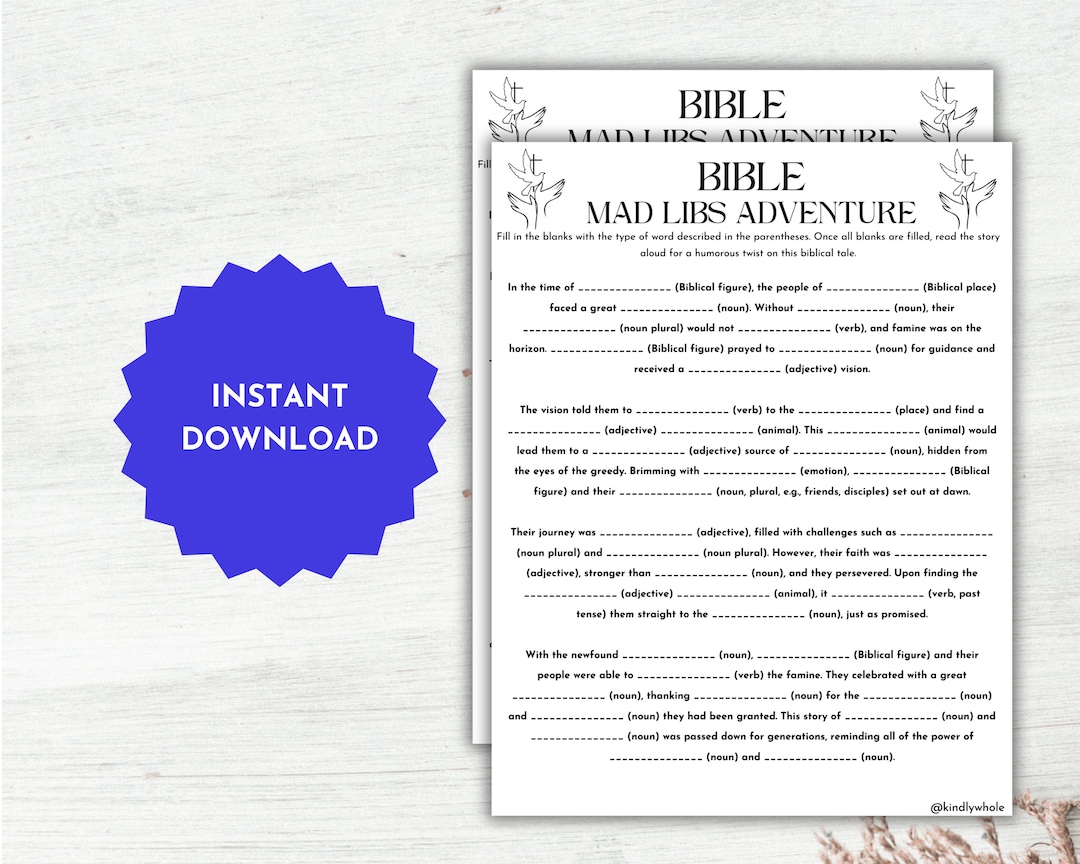 Bible Mad Libs Story, Printable Bible Games for Kids &amp; Adults, Bible ...