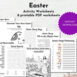 Bible Easter Activity Worksheets: Sunday School Games (Printable PDF)