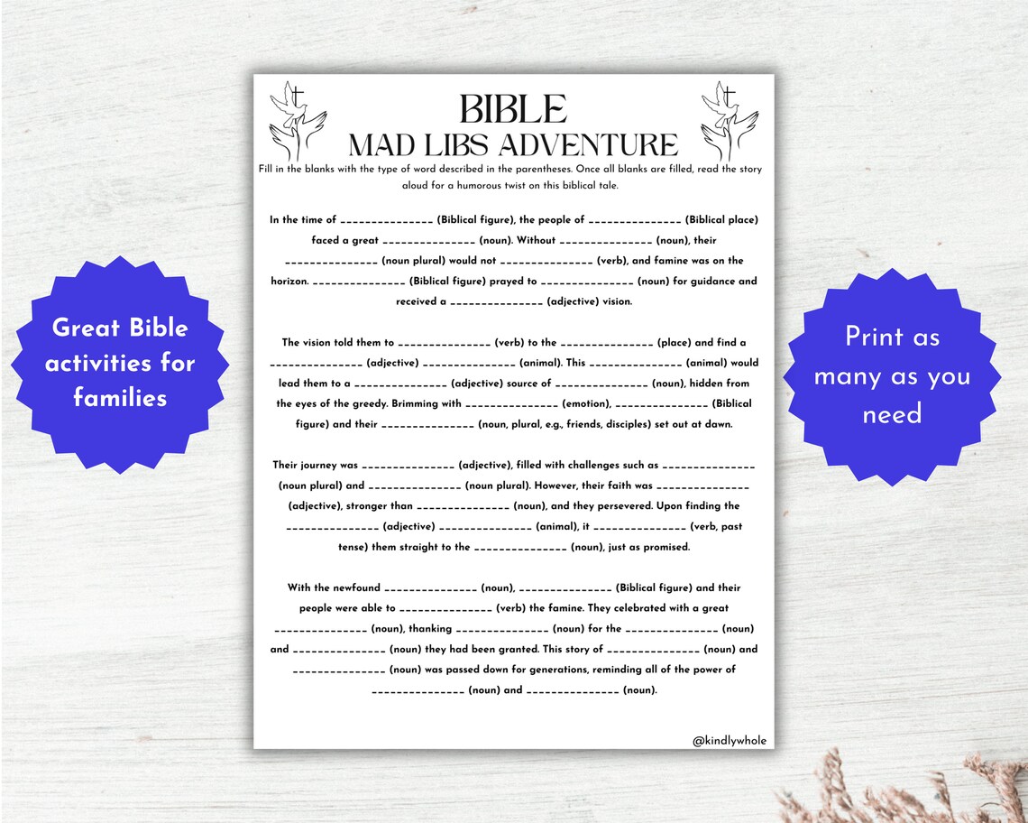 Bible Mad Libs Story, Printable Bible Games for Kids &amp; Adults, Bible ...