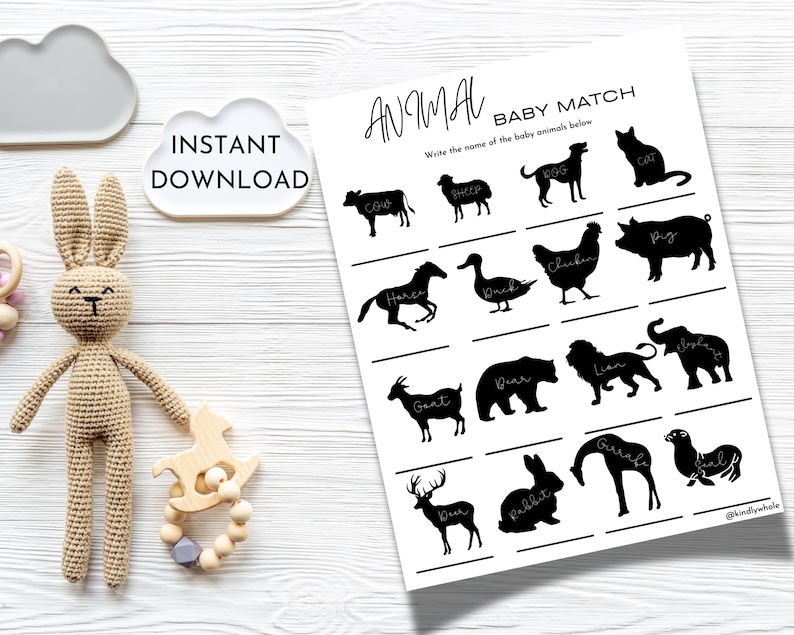 Animal Baby Match Game, Printable Shower Activity (instant Download) - Etsy