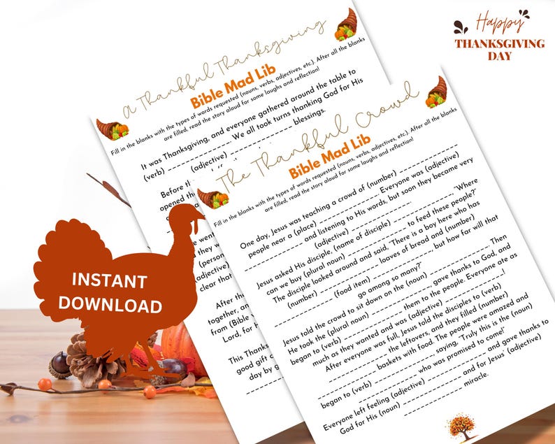 Bible-themed Thanksgiving Mad Libs Game for Family Gatherings, Church ...