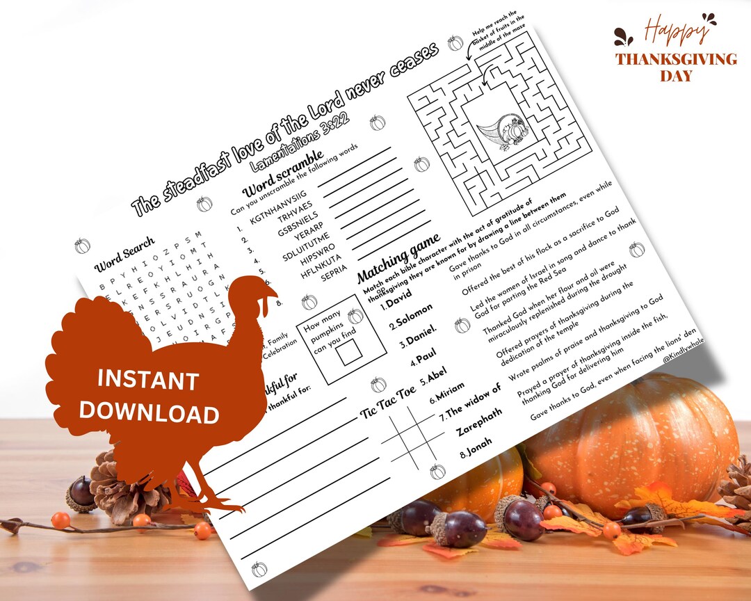 Thanksgiving Bible Activity Placemat: Sunday School Games (digital ...