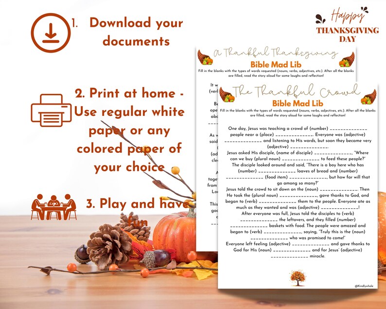 Bible-themed Thanksgiving Mad Libs Game for Family Gatherings, Church ...