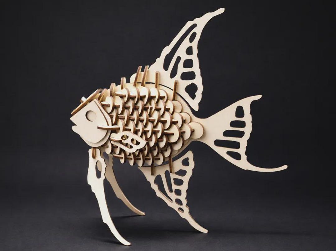 3D Angelfish Laser Cut Puzzle Template | Layered Wood Model (SVG/DXF ...