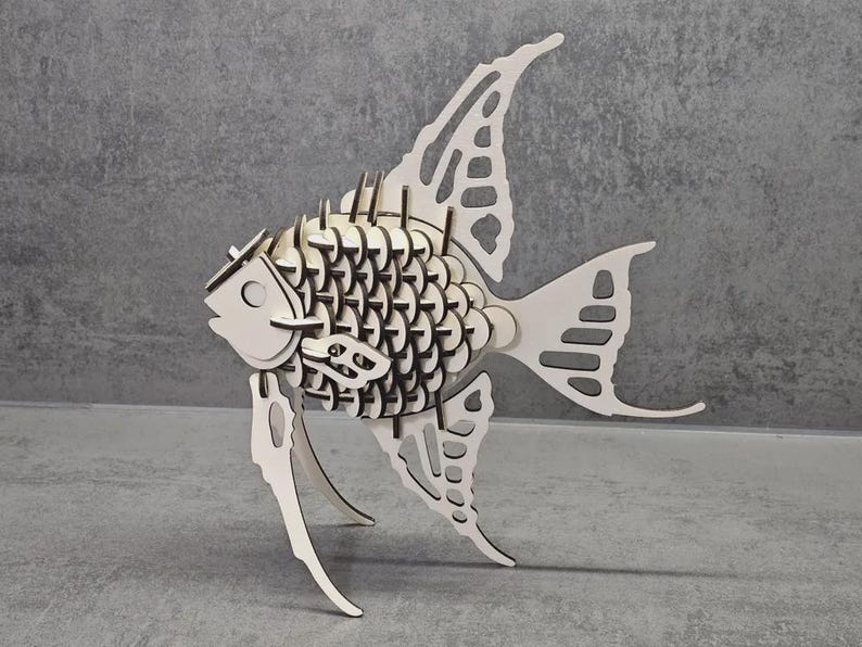 3D Angelfish Laser Cut Puzzle Template | Layered Wood Model (SVG/DXF ...