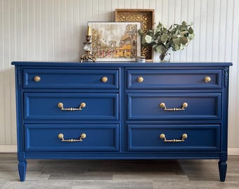 Mid Century Modern Credenza: Twilight Blue-Purple Italian Provincial Dresser