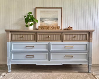 SOLD | Mid-Century Modern Fluted Dresser: Refinished Coastal Style Credenza