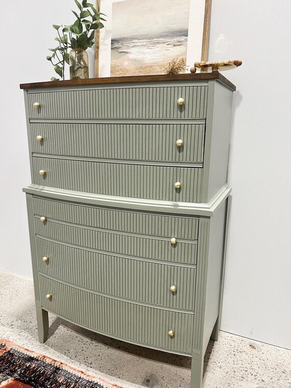 pastel green dresser Fluted 7 Dresser for Bedroom, 54" Wide Modern Chest Light Green Drawers