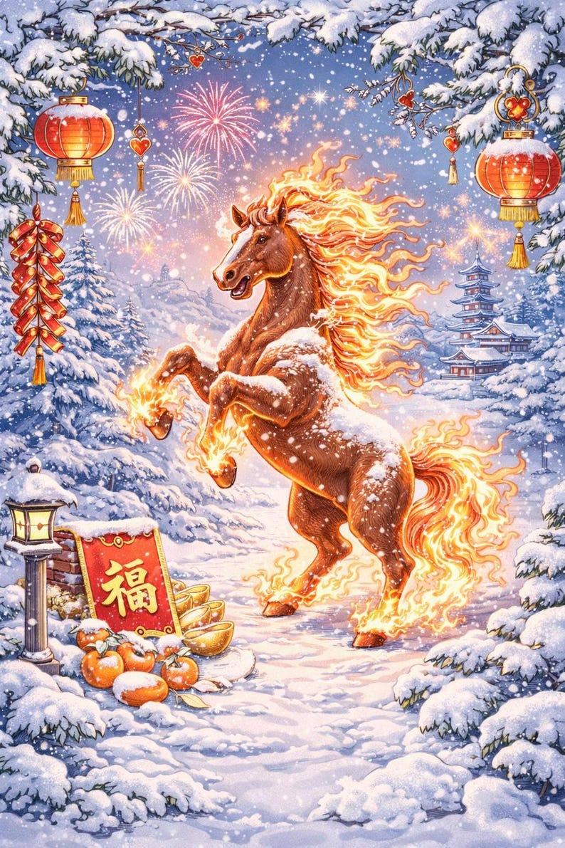 2026 Chinese New Year Fire Horse Coloring Pages 24 Page Digital ...