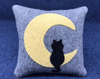 Kit; Halloween cat bowl fillers wool applique kits pattern penny rug wool felt folk art