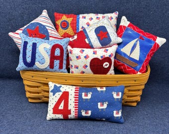 Kit; fun set of patriotic bowl fillers wool applique kit wool felt pattern penny rug