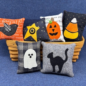 Kit; fun set of Halloween bowl fillers, jack o&#39; lantern, wool applique kit penny rug wool felt pattern