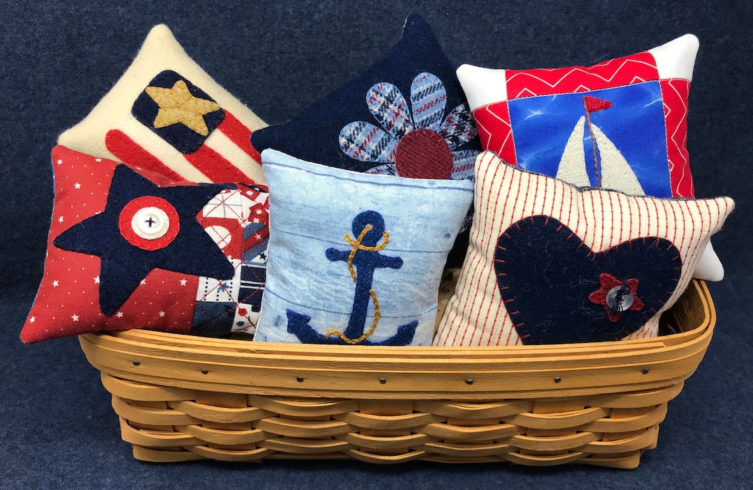 Kit Set of 6 Nautical Bowl Fillers Summertime Designs, Patriotic Wool Applique Kit Wool Felt