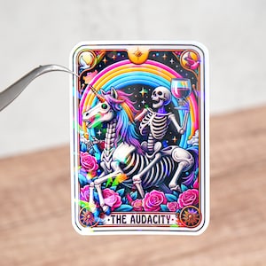 Adesivo de carta de tarô The Audacity, Adesivo estético feito à mão, Adesivo de esqueleto engraçado, Presente para adulto, Decoração de meme de caveira, Presente de meme engraçado